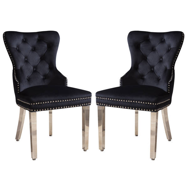 Everly Quinn Elegant Upholstered Velvet Dining Room Chairs With